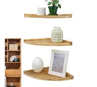 Nuytghr Rustic Corner Shelf, Wooden 3 Tier Floating Storage Rack, Wall Mounted Display Organizer with Strong Bracket, Solid Wood Shelf with Natural Style, Home Storage Unit for Bedroom Kitchen