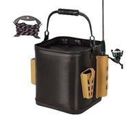 Nuytghr Seau de pêche, seau d'eau portable, sac à leurre à double fermeture éclair, compartiment de rangement étanche, 24,5 x 25 x 26 cm, design autonome léger, support de canne, idéal pour le camping