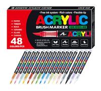 Nuytghr Waterproof Acrylic Markers, 48-Color Paint Pen Set, Canvas Art Marker, Colorful Permanent Markers for Crafting, DIYers, and Artwork, 12.2x5.91x1.06 Inch
