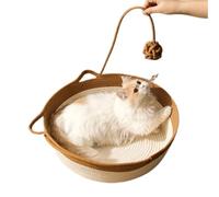 Nuytghr Woven Rope Cat Basket, Basket Storage, Organizer with Ears, Cushion Furniture Protector, 13.78x13.78 inches Breathable Mat Pad for Kitten, Rabbits, Small Pets, and Nursery Room