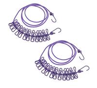 NUZAMAS Lot de 2 cordes à linge avec 12 pinces à linge, extensibles, réglables, rétractables, pour le camping, les voyages, le séchage des vêtements en extérieur et en intérieur Violet