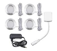 NUZAMAS Lot de 4 spots LED pour armoire-Télécommande à intensité variable, éclairage de placard sous le comptoir pour placard, vitrine, bibliothèque, armoire blanc chaud 3000 K caravane camion, noir