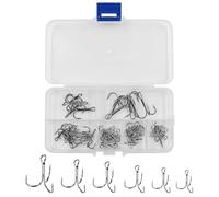 NUZAMAS Lot de 50 hameçons de pêche à 3 voies en acier à haute teneur en carbone avec boîte de pêche pour truite, poisson-chat, eau salée, eau douce, taille 2 4 6 8 10 12