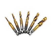 NUZAMAS Lot de 6 tarauds filetés à tige hexagonale en acier rapide plaqué titane avec filetage métrique M3 M4 M5 M6 M8 M10 outils à main