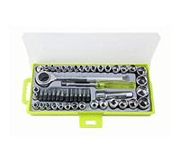 NUZAMAS [Mise à niveau] Lot de 50 clés à douille 6,35 mm et 9,5 mm avec poignée à cliquet réversible DR Drive 12 embouts hexagonaux avec étui