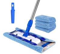 NUZBCPETR Balai professionnel en microfibre avec manche rétractable en acier inoxydable for le nettoyage des sols en bois dur, stratifié et carrelé - Comprend 3 chiffons en microfibre réutilisables et