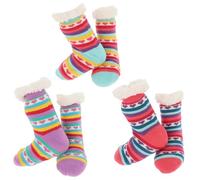 Nuzzles Lot de 3 paires de chaussettes confortables pour enfants, doublure en polaire, semelles antidérapantes, motifs animaux, taille unique, à partir de 3 ans, Rayures cœur, Taille unique
