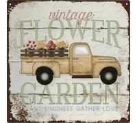 (nV) Plaque de tôle Q1470 Vintage Flower Garden Truck 30 x 30 cm