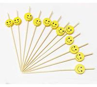Nv Wang Cocktail de fête en Bois,Bâtonnets à Cocktail, 100 Points Cure-Dents en Bois Articles de fête RüSchen Finger Food Fruit Sandwich Grignotages - Sourire Jaune