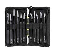 Nvanvmm Lot de 12 pinces à épiler ESD - Antistatique - En acier inoxydable - Multi-standard - Avec sac de rangement