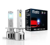 Nvdin ampoules h1 led 22000lm, lampe de phare 12v pour voiture et moto, taille des halogènes 1:1, montage direct pour les feux de route ou croisement, 6000k blanc