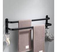 nvdsivee Porte Serviette Salle de Bain sans Percage Porte-Serviettes Murale Noir avec 2 Crochets Barre Serviette en Aluminium Cuisine Noir 2 Couches 70cm