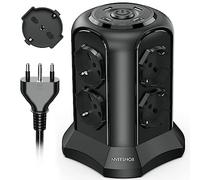 NVEESHOX Ciabatta Multipresa Verticale Con 8 Prese Universali ITA 10/16A e Schuko e 2 USB C e 2 USB A(USB-C1 20W PD3.0), 4000W/16A, protezione sovratensione Con Interruttore, 2M Cavo (Nero)
