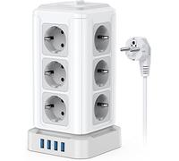 NVEESHOX Multiprise avec Interrupteur, Tour Multiprise (4000W/16A) avec 12 Prises et 4 USB A, Multiprise Parafoudre Parasurtenseur avec 2M Câble, Multiprise Electrique pour Smartphone, Maison, Bureau