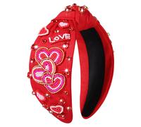 NVENF Bandeau de Saint-Valentin pour femme, serre-tête en forme de cœur rouge, serre-tête noué en cristal et strass, accessoires pour cheveux, ca