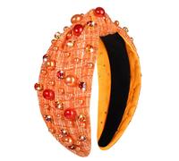 NVENF Bandeaux d'automne pour femmes, serre-tête de Thanksgiving en perles de cristal, serre-tête orné de strass orange, accessoires pour cheveux