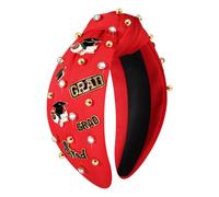 NVENF Serre-tête de graduation pour femme, large bandeau à nœud supérieur avec strass, breloques A+ GRAD et pompons rouges, cadeaux de remise de