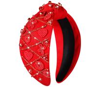 NVENF Serre-tête large noué en forme de cœur avec strass en cristal pour femme - Accessoire pour cheveux avec nœud en forme de cœur rouge - Cadea