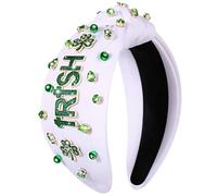 NVENF Serre-tête pour la Saint-Patrick pour femme - Bandeau noué avec trèfle vert avec strass et feuille de chance - Large nœud supérieur - Accessoires de fête de la Saint-Patrick - Cadeaux (irlandais