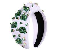NVENF Serre-tête pour la Saint-Patrick pour femme - Bandeau noué avec trèfle vert avec strass et feuille de chance - Large nœud supérieur - Accessoires de fête de la Saint-Patrick - Cadeaux (trèfle 2)