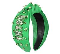 NVENF Serre-tête pour la Saint-Patrick pour femme - Bandeau noué avec trèfle vert - Strass et cristal - Feuille porte-bonheur - Large nœud supérieur - Accessoires de fête de la Saint-Patrick - Cadeaux