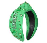 NVENF Serre-tête pour la Saint-Patrick pour femme - Bandeau noué en forme de trèfle vert avec strass et feuille de chance - Large nœud supérieur - Accessoires de fête de la Saint-Patrick - Cadeaux
