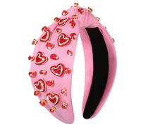 NVENF Serre-tête Saint-Valentin en forme de cœur rouge pour femme, serre-tête noué en cristal et strass, accessoires pour cheveux Saint-Valentin