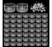 NVGFTG Lot de 50 photophores en plastique - 38 mm - Ronds et transparents - Vides - Avec 100 mèches de bougie - Pour décoration de bricolage, mariage, fête