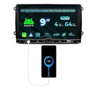 NVGOTEV Android 14.0 Radio pour VW Skoda Seat avec Carplay sans Fil/Android Auto, 9 Pouces Radio écran Tactile 4+64Go Support Bluetooth 5.0 WiFi 4G GPS Navi DSP FM AM RDS SWC