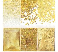 NVGVUP 150g Poudre à Paillettes, Paillettes Dorées Loisirs Creatifs, Or Mélanger Glitter, Or Peinture Pailletée pour Ongles Nail, Résine Bricolage l'Artisanat, Décorations de Fête(0.2 mm, 1 mm, 3 mm)