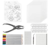 NVGVUP 169 Pcs Plastique Fou Porte Clé Kit, Plastique Dingue Thermoformable, Papier Fou Imprimable, Kit Porte Clé avec Perforatrice Crayon Boucle Ouverte, pour Activité Manuelle Adulte