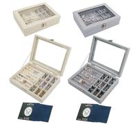 NVGVUP 2 Pcs Boite a Bijoux Pour Rangement Bijoux, Boite à Bijoux en Velours, Boite Bijoux avec Couvercle en Verre, pour Rangement Boucle D'oreille Bracelets, Boite Bague pour Filles et Femmes