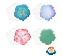 NVGVUP 4 Pcs Moulle Silicone Resine Epoxy Plateau, Moule en Résine Époxy Fleurs, Moule Dessous de Verre Resine Epoxy, Moules De Coulée Bricolage pour Créer Agate d'art, Plateau à thé, Tapis de Bougie