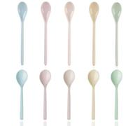 NVGVUP Lot de 10 cuillères à œufs en plastique coloré - Petites cuillères à glace en plastique de qualité alimentaire - Longues cuillères en imitation porcelaine - Vaisselle pour café, boissons, œufs,