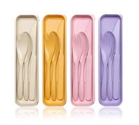 NVGVUP Lot de 4 couverts en plastique réutilisables avec étui, couverts de camping avec cuillère, couteau, fourchette, ustensiles portables pour boîte à déjeuner, couverts en plastique pour voyage