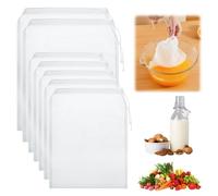 NVGVUP Lot de 7 sacs à lait de noix - Tissés fins - Réutilisables - 2 tailles - En nylon avec cordon de serrage - Bio - Lavables - Pour fromage, café, jus de fruits, yaourt, jus de légumes (20 × 30