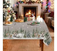 NVGVUP Nappe de Noël lavable 136 x 248 cm - Grande nappe de Noël avec flocons de neige, bonhomme de neige, renne - Décoration de sapin de Noël - Nappe d'hiver anti-taches pour décoration de table