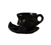nviusdSJ Tasses à café, Ensemble de tasses et soucoupes à fleurs, styliste, en trois dimensions, faites la main, for le thé l'après-midi(Black)