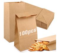 NVIYAM 100 Sacs en Papier Kraft, 9x5.5x18cm Pochette Cadeau Kraft, Pochettes Cadeau Marron, Petit Sac Cadeau, Pochettes en Papier Kraft Alimentaire, Anniversaire de Sacs en Papier