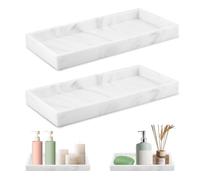 NVIYAM 2PCS Plateau Salle de Bain, Plateau Marbre Blanc, Plateau Décoratif Rectangulaire en Résine, Plateau Serviette Salle de Bain, Plateau de Toilette pour Tissus Savon Serviette Plante