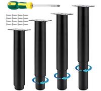 NVIYAM 4pcs Universel Pieds de Lit Réglable 20-37cm Pieds de Table Réglables DIY Pieds de Table en Métal Meuble Reglable Pied de Meuble pour Meuble Ronds Métal Pieds de Lit/de Canapé, Noir
