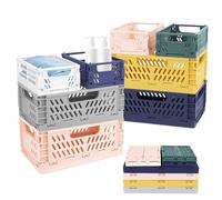 NVIYAM 8PCS Caisses Plastique Pliable - 4 Grand et 4 Petit Paniers Avec Poignée Pour Rangement en Cuisine, Chambre à Coucher, Bureau
