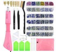 NVIYAM Kit Baguette Pierres Hot Fix, Applicateur Strass Thermocollant, 25 Pièces, Verre, Ronde, CRAFT_BEAD, Rose