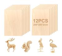 NVIYAM Lot de 12 Contreplaqué, 300x200x2mm Feuilles de Tilleul, Contreplaqué non Fini, Feuilles de Bois Minces, Feuilles de Bois de Tilleul Pour Bricolage Artisanate en Bois Modèles et Peintures