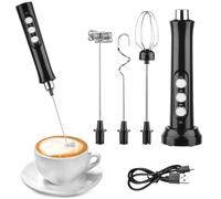 NVIYAM Mousseur à Lait Électrique avec 3 Têtes d'Agitation, Mousseur à Lait Rechargeable - USB Rechargeable, Réglable en 3 Vitesses, Mini Fouet Electrique pour café, matcha, Cappuccino, œuf