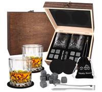 NVIYAM Set de Verres à Whisky,Coffret d'accessoires pour Whiskey,8 Granit Pierres à Whisky et 2 Verres sous-Verres, et Un Pince 2 Verre Whisky Coffret Homme,Cadeau pour Homme