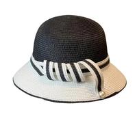 NVOQILIN Chapeau de paille fait à la main avec ceinture tressée élégante - Chapeau de soleil décoré pour femme - Chapeau de plage britannique - Chapeau de paille tricoté