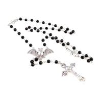 NVOQILIN Collier de perles noires avec croix Ankh, style religieux, gothique, punk, chapelet, longue chaîne, bijoux Ankh, croix chauve-souris, gothique, punk, ras du cou, taille unique, Comme décrit