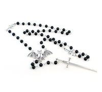 NVOQILIN Collier de perles noires avec croix Ankh, style religieux, gothique, punk, chapelet, longue chaîne, bijoux Ankh, croix chauve-souris, gothique, punk, ras du cou, taille unique, Comme décrit
