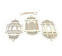 NVOQILIN Lot de 3 décorations de Noël en bois creux à suspendre pour l'Aïd pour enfants